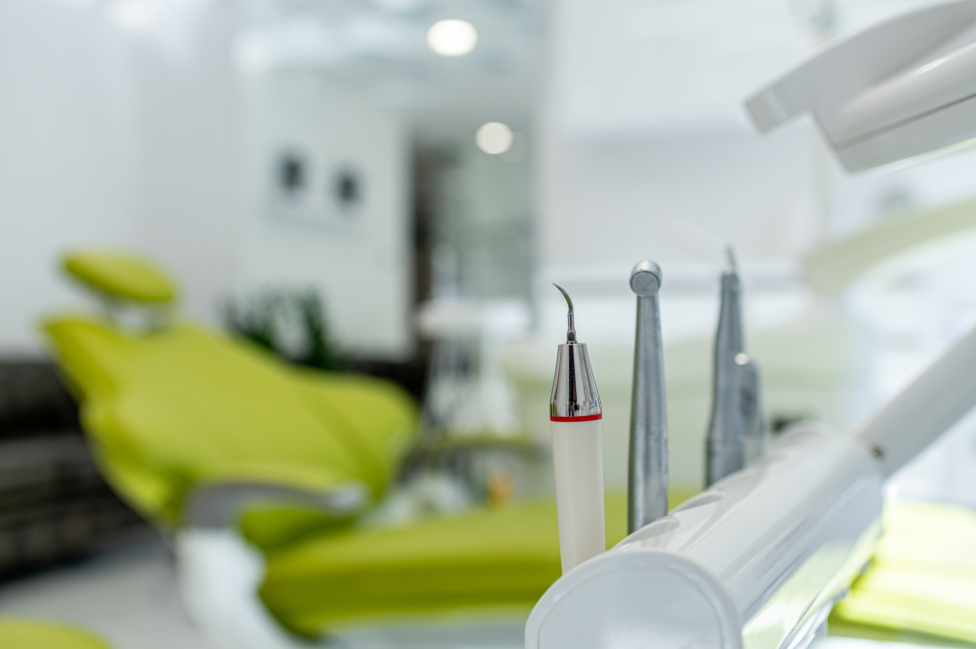 Detail of a dental tools attached to a dental chair in a dental clinic